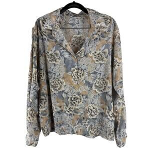ALFRED DUNNER Women’s Multicolor Floral Collared Long Sleeve Top Smocked Size 16